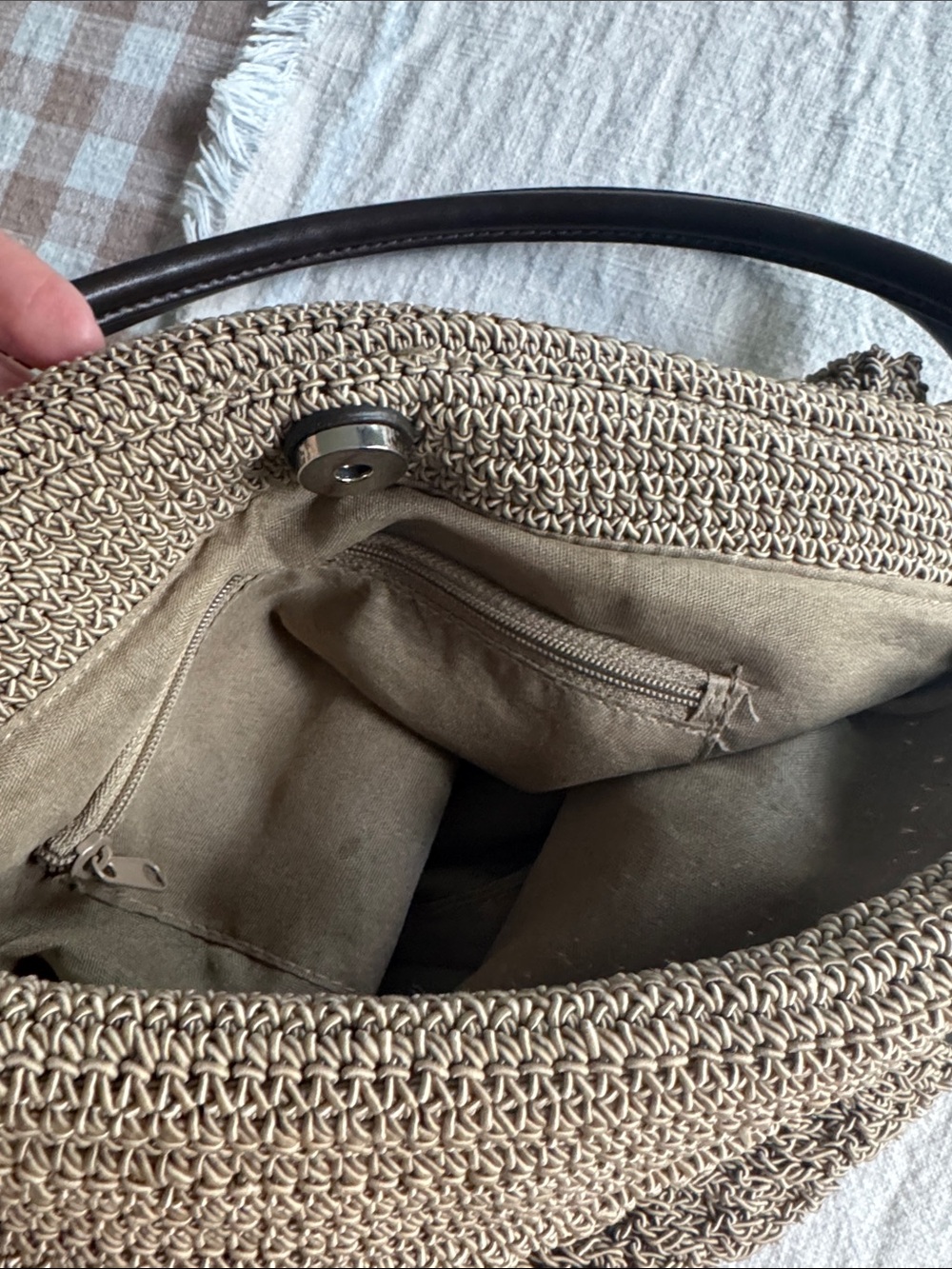 Minicci Taupe Woven Shoulder Bag with Dark Brown Handle - Picture 5 of 6